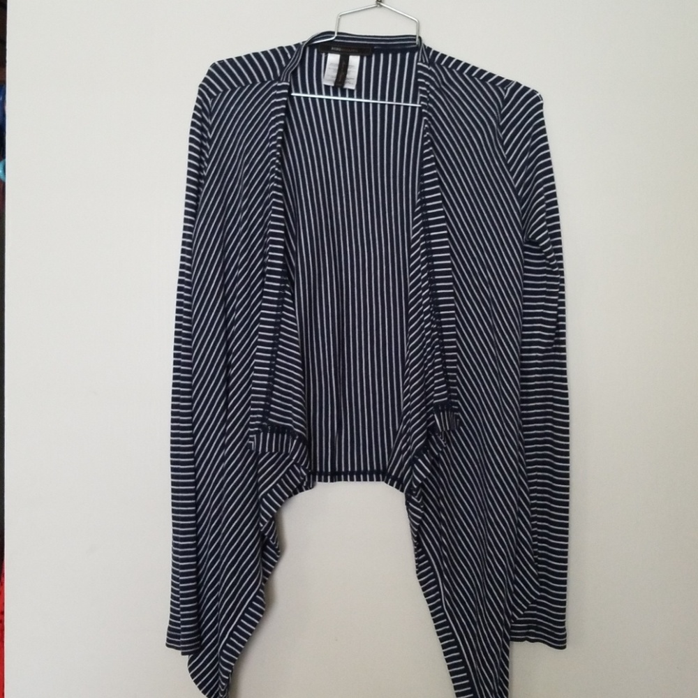 BCBGmaxazria Open Front Blue Striped Cardigan